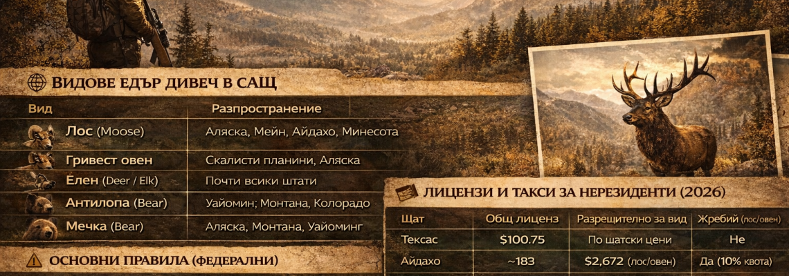 Big Game Hunting в САЩ – Правила и изисквания 2026