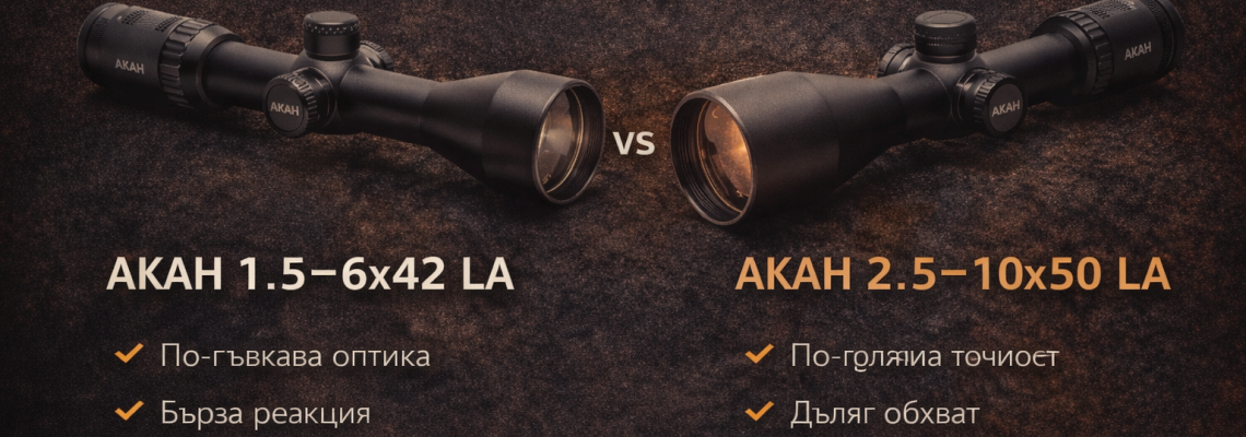AKAH 1.5–6x42 LA vs AKAH 2.5–10x50 LA – Професионално сравнение и анализ
