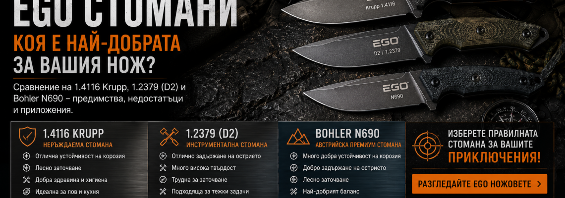 EGO ножове – Стомани - Сравнение 1.4116 Krupp, D2 и Bohler N690