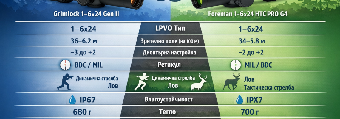 Vector Optics vs FOMEI 1–6×24: Анализ и сравнение (LPVO оптика за лов и динамична стрелба)