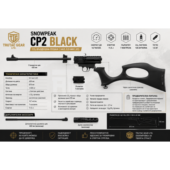 Въздушна пушка SNOWPEAK CP2 BLACK CO₂ – кал. 5.5 мм