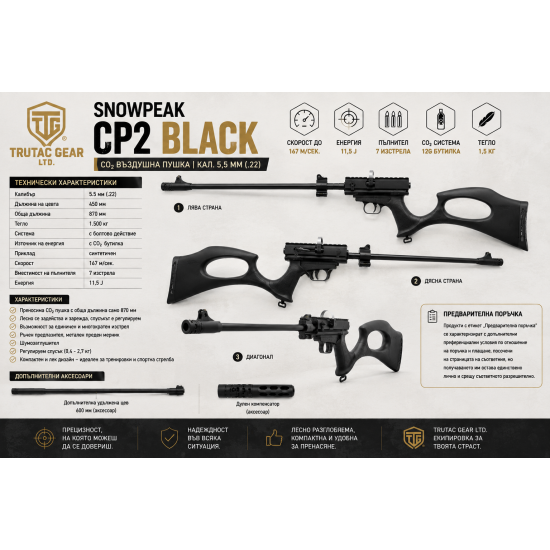 Въздушна пушка SNOWPEAK CP2 BLACK CO₂ – кал. 5.5 мм